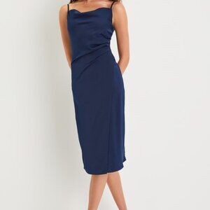 Lulus Hollywood Woman Navy Blue Satin Midi Dress - Size M